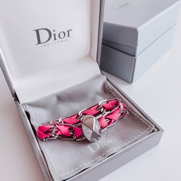DIOR Pink & Silver Chain Link Bracelet - AUTHENTIC - Picture 1 of 5